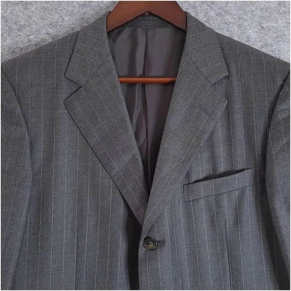 Ermenegildo Zegna Su Misura Wool Pinstripe Blazer Mens 40R Gray Italy 3 Button